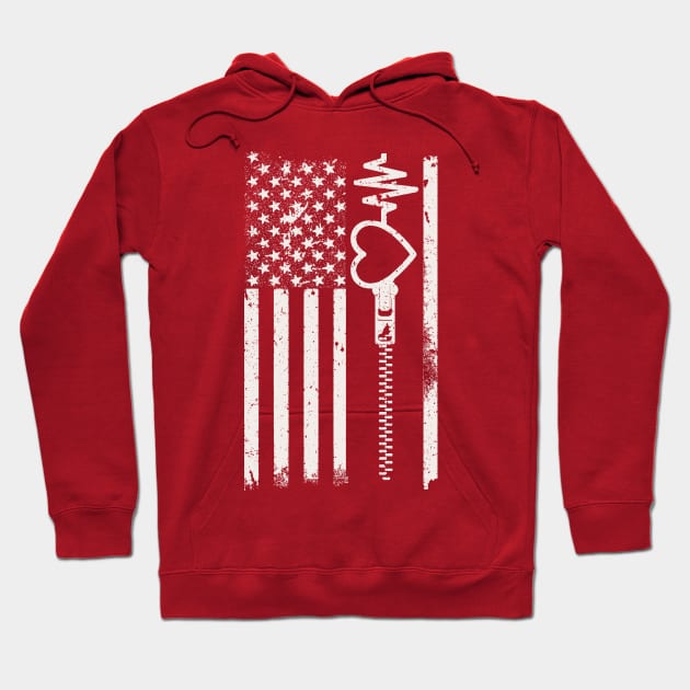 Wear Red In February USA Flag for Heart Disease Awareness Hoodie by Etopix